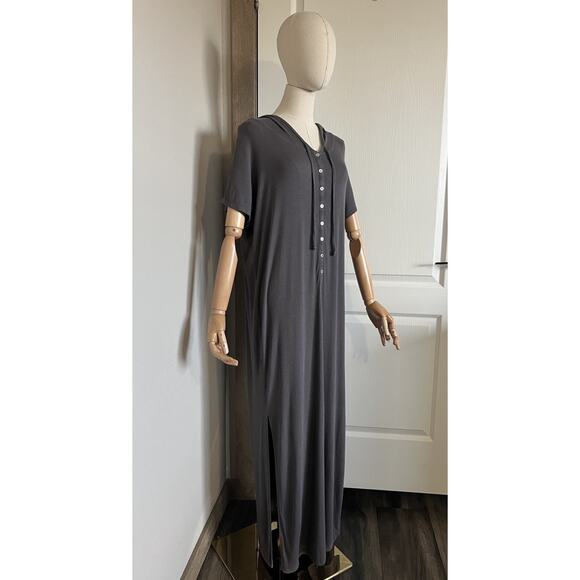 Free People Beach Size XS Avalon Maxi Dress Gray Ribbed Hooded Pockets Lounge - Picture 10 of 16